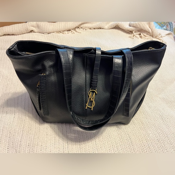 Steve Madden Black Leather Tote Bag - Picture 1 of 13